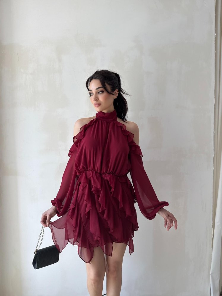 JONES Mini Elbise 8323 - Bordo - Mooi Butik