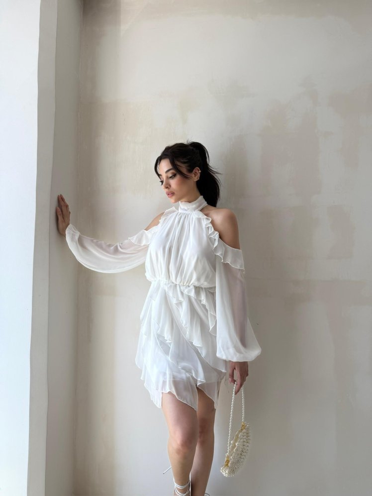 JONES Mini Elbise 8323 - Beyaz - Mooi Butik