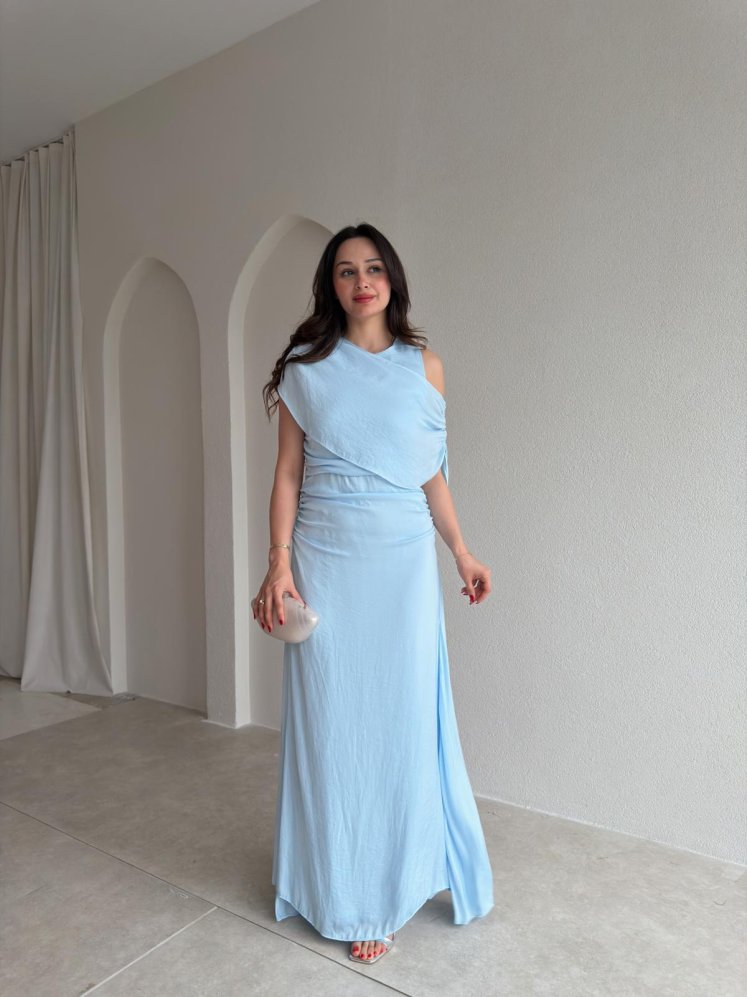 JORDAN Midi Elbise 8915 - Mavi - Mooi Butik
