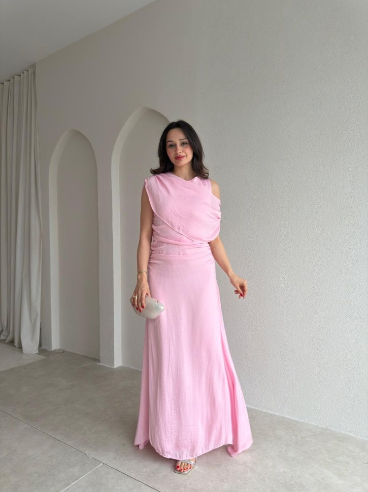 JORDAN Midi Elbise 8915 - Pembe - Mooi Butik