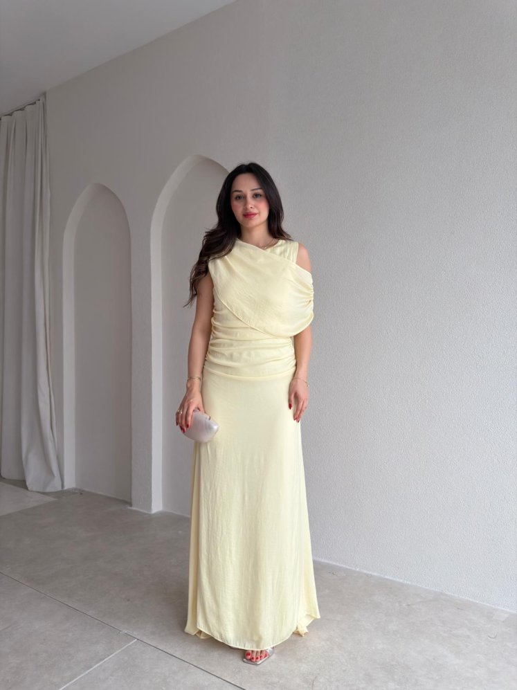 JORDAN Midi Elbise 8915 - Sarı - Mooi Butik