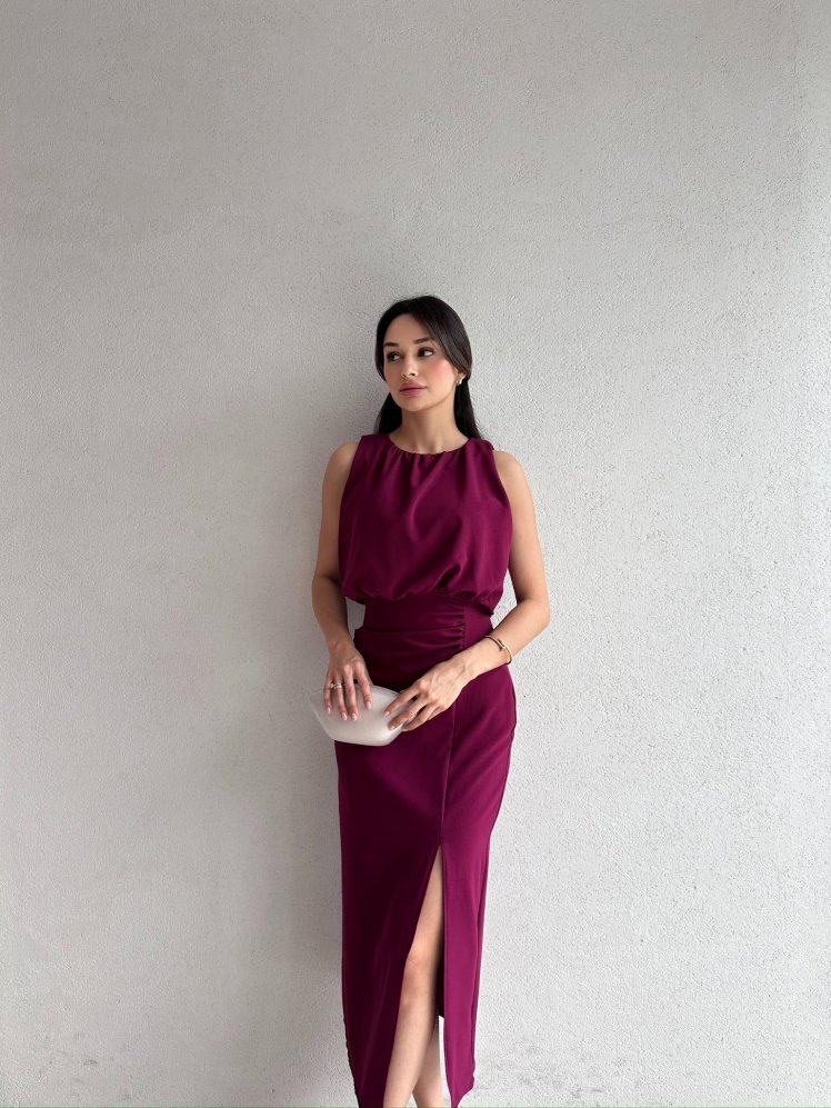 JOYAN Midi Elbise 9998 - Mürdüm - Mooi Butik