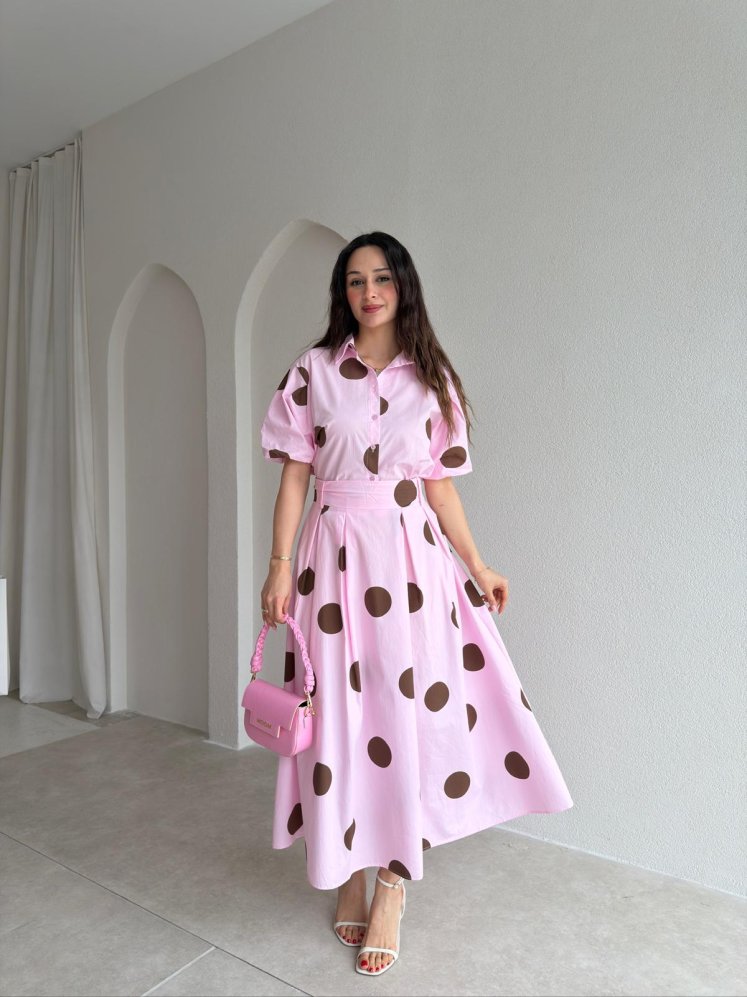 JUDY Puantiyeli Takım 9061 - Pembe - Mooi Butik