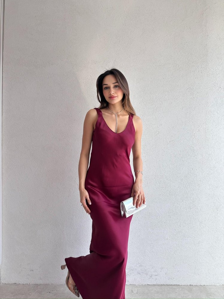 JUMP Maxi Elbise 2683 - Bordo - Mooi Butik