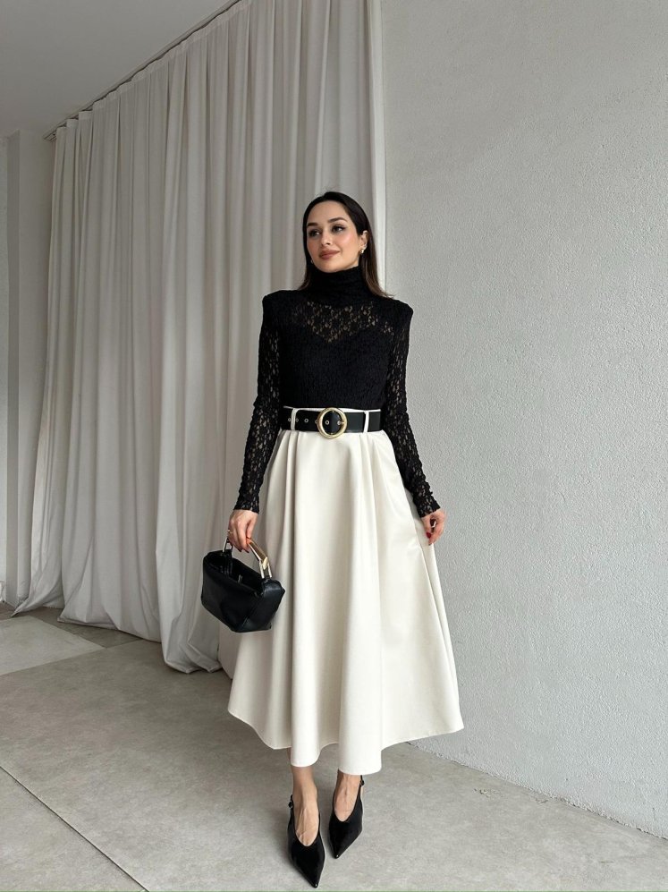 JUNA Elbise 1458 - Krem - Mooi Butik