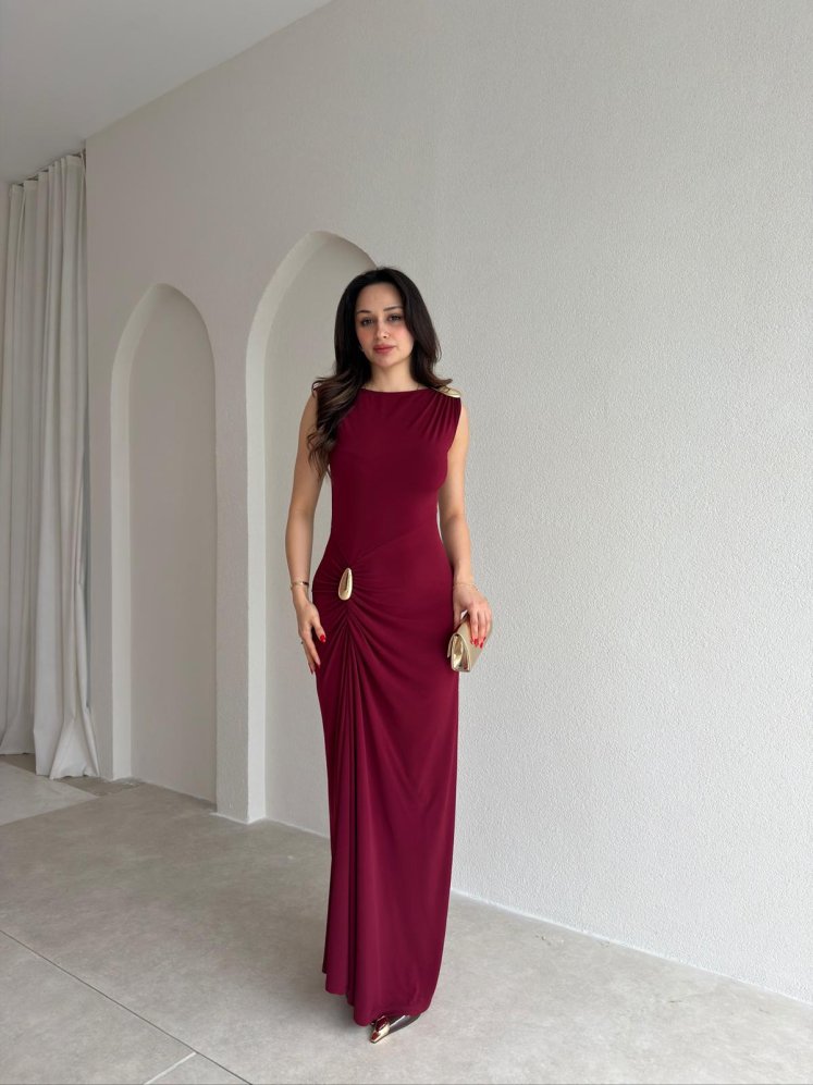 JUNGLE Maxi Elbise 7891 - Bordo - Mooi Butik