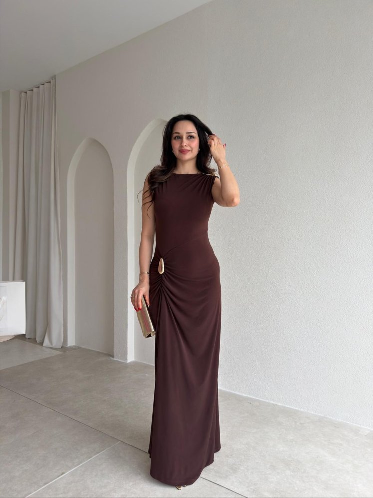 JUNGLE Maxi Elbise 7891 - Acı Kahve - Mooi Butik