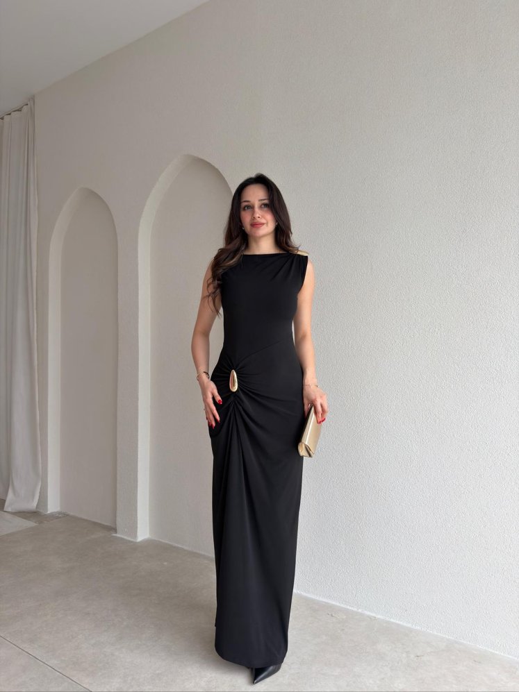 JUNGLE Maxi Elbise 7891 - Siyah - Mooi Butik