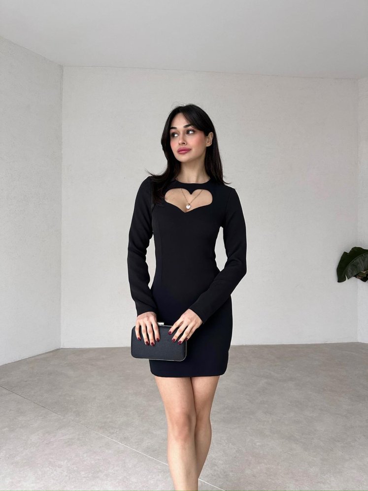 Kalp Dekolteli Mini CARPEN Elbise 4012 - Siyah - Mooi Butik