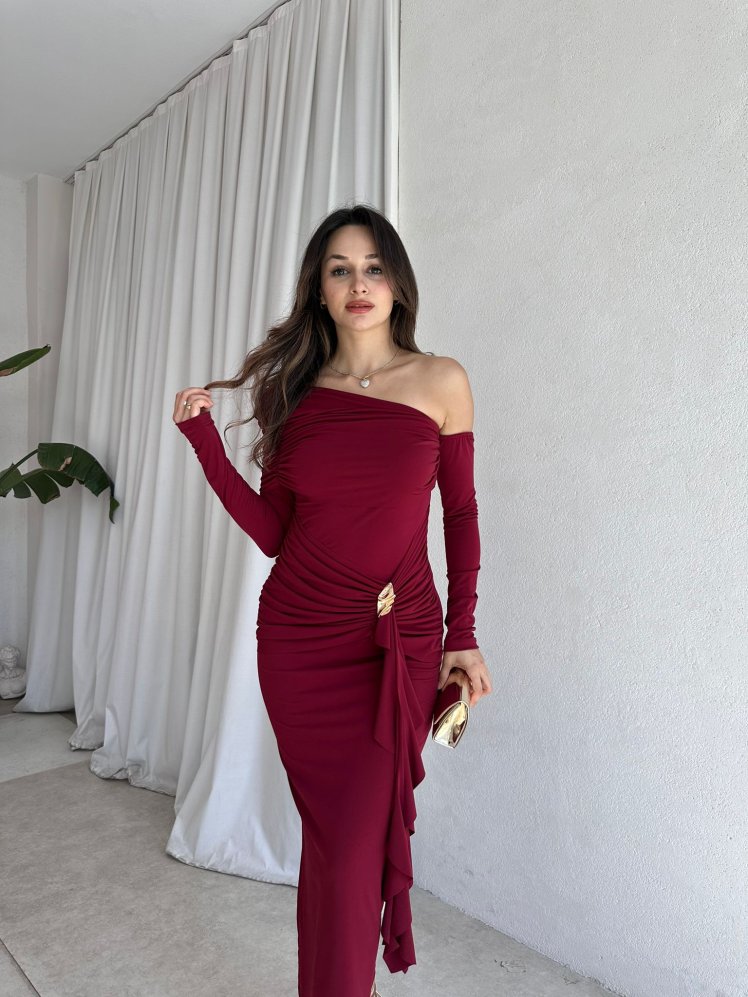 KANTE Maxi Elbise 8207 - Bordo - Mooi Butik
