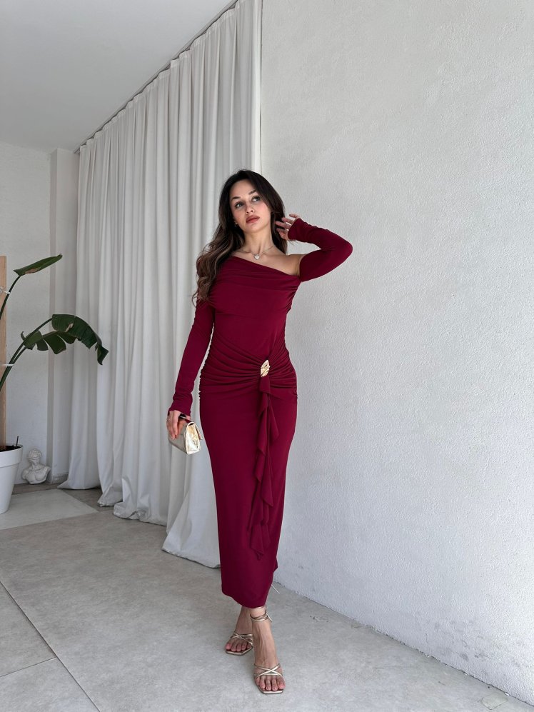 KANTE Maxi Elbise 8207 - Bordo - Mooi Butik (1)