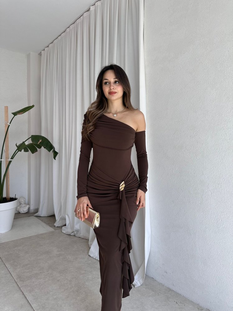 KANTE Maxi Elbise 8207 - Acı Kahve - Mooi Butik