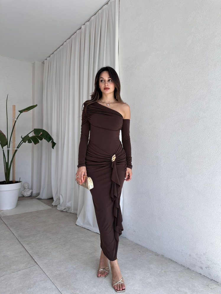 KANTE Maxi Elbise 8207 - Acı Kahve - Mooi Butik (1)