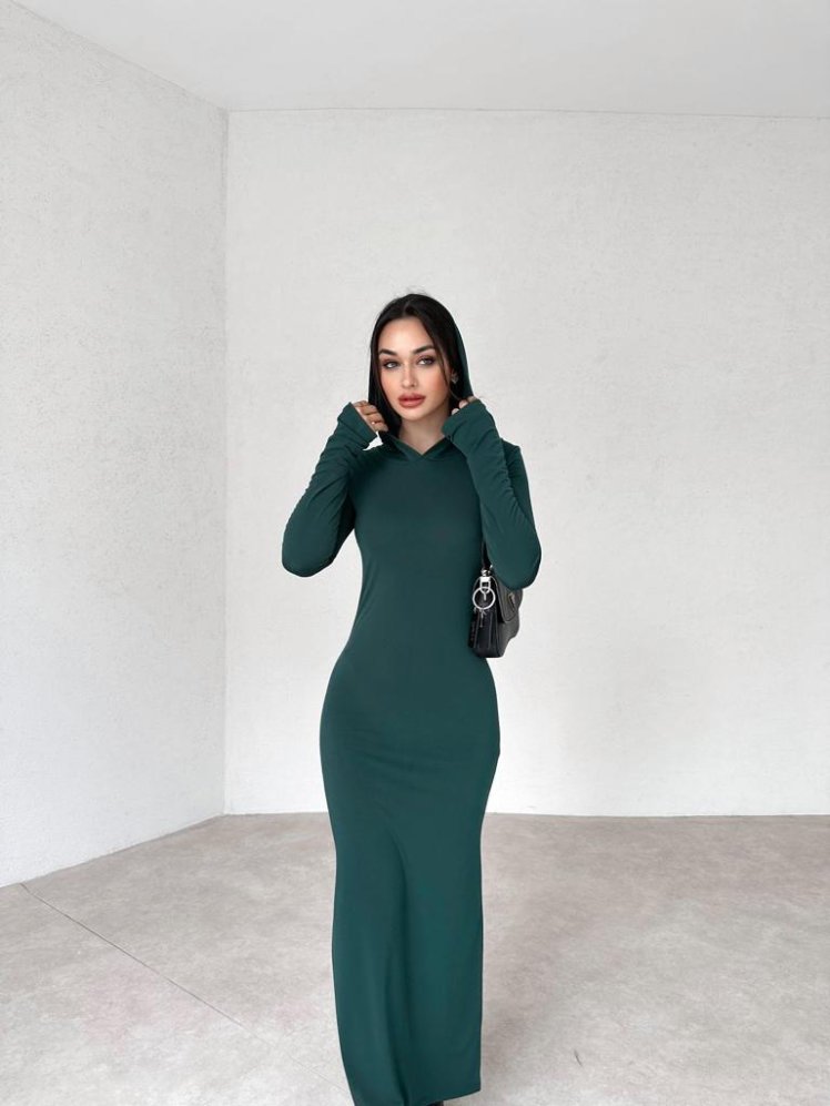 Kapüşonlu Midi FEORE Elbise 9233 - Yeşil - Mooi Butik