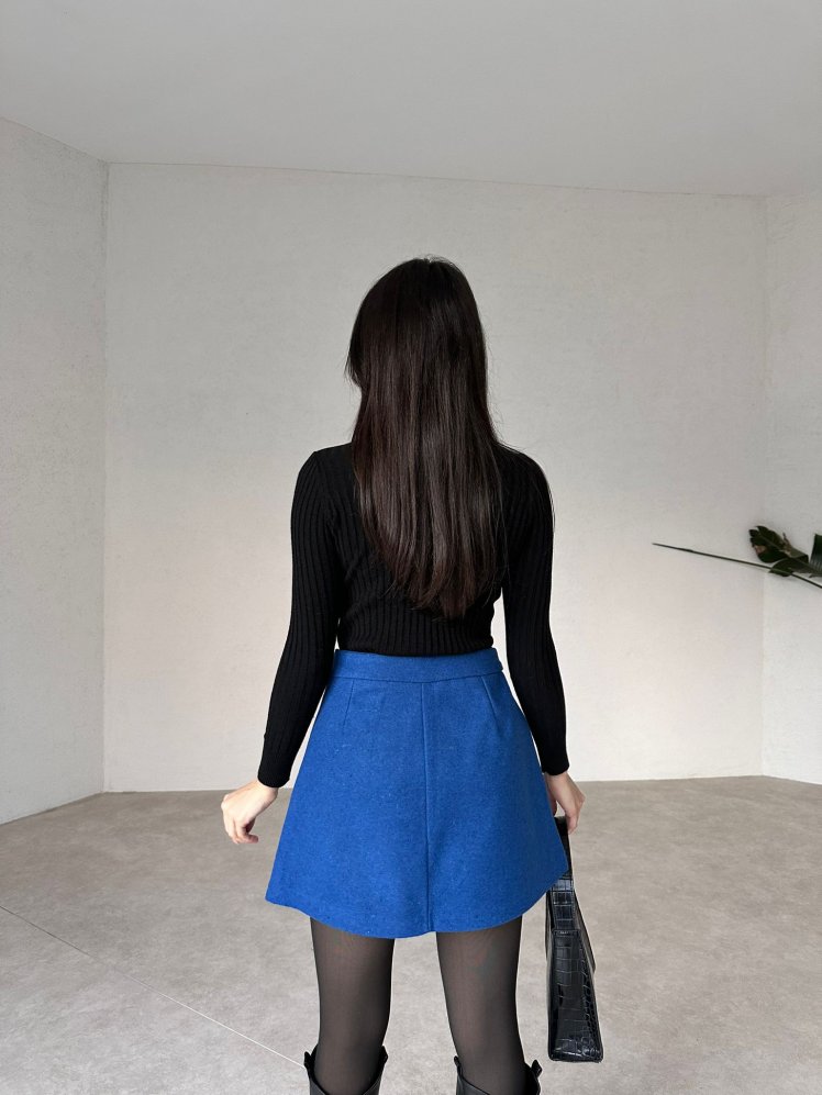 Kaşe Kumaş CAJORI Etek 3454 - Mavi - Mooi Butik