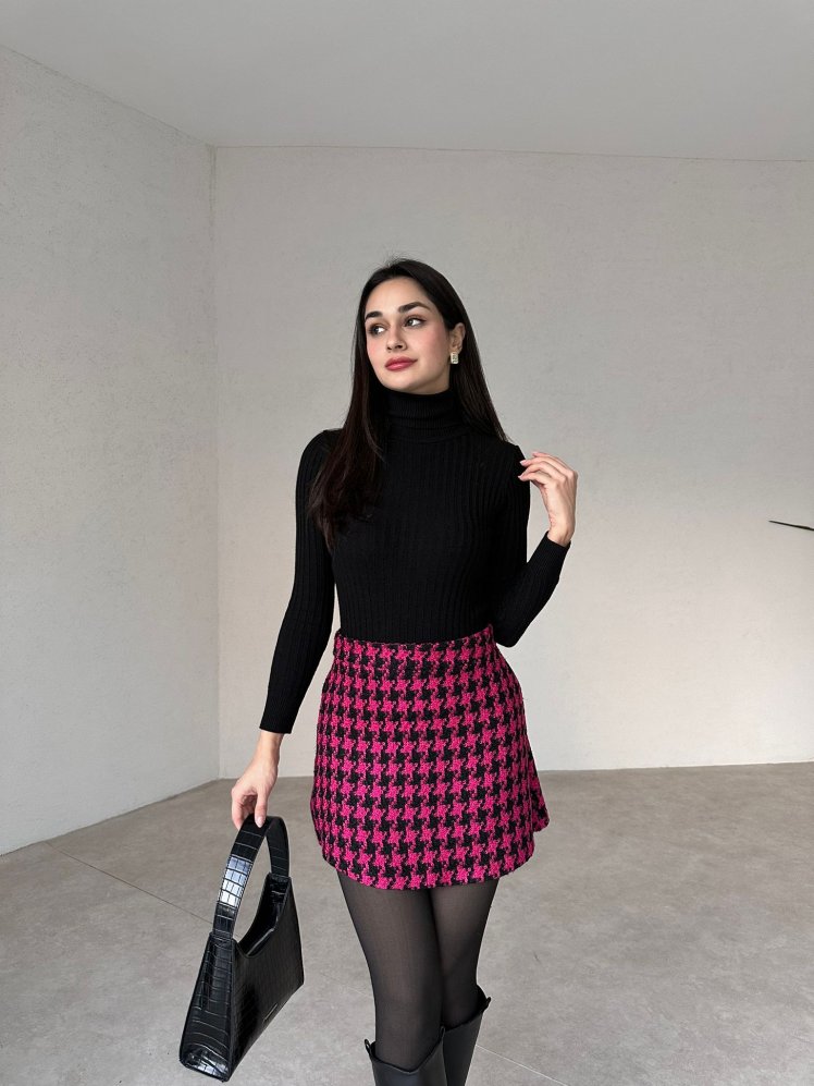 Kazayağı Desenli Mini TOOMER Etek 4333 - Fuşya - Mooi Butik