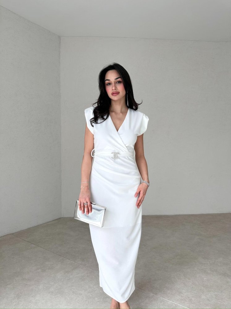 Kemer Detaylı Midi ENRİCO Elbise 2719 - Beyaz - Mooi Butik