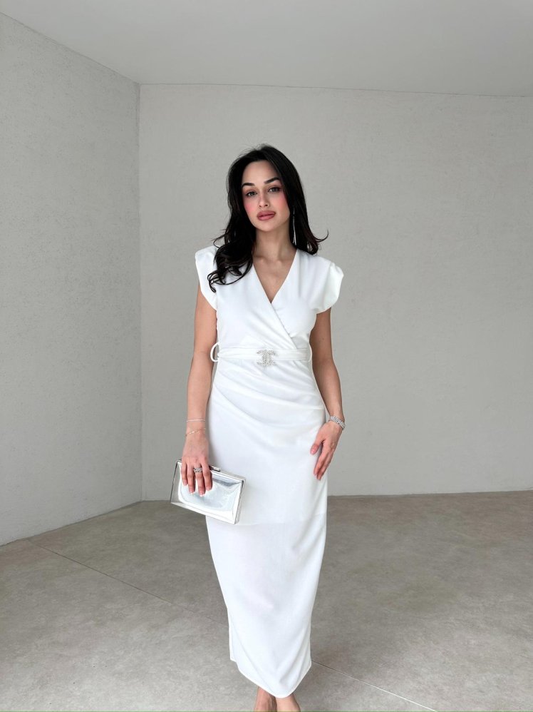 Kemer Detaylı Midi ENRİCO Elbise 2719 - Beyaz - Mooi Butik