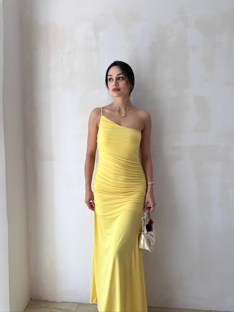 KENDALL Maxi Elbise 5539 - Sarı - Mooi Butik