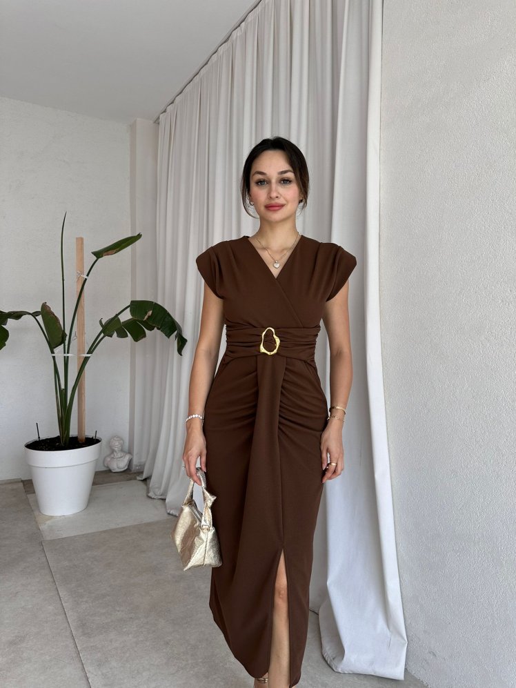 KENWAY Midi Elbise 8283 - Acı Kahve - Mooi Butik