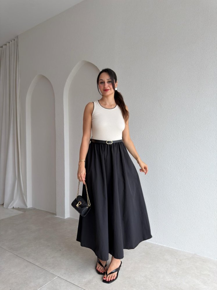 KHAİ Kemerli Midi Elbise 3060 - Siyah - Mooi Butik