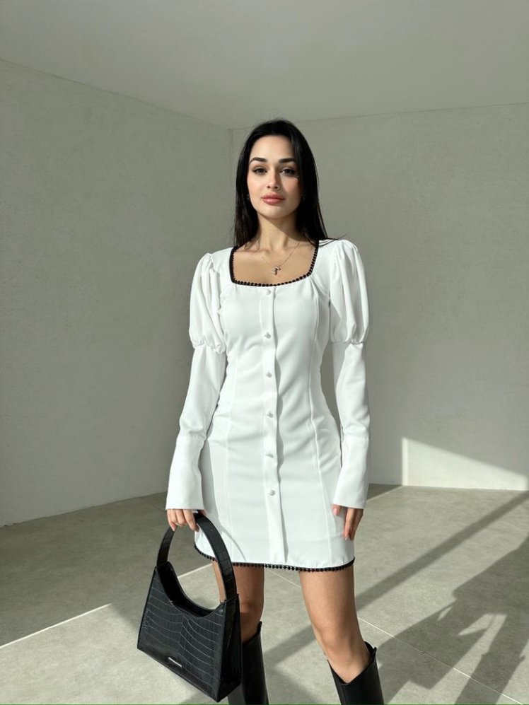 Kol Detaylı Mini ANDERSEN Elbise 3673 - Beyaz - Mooi Butik