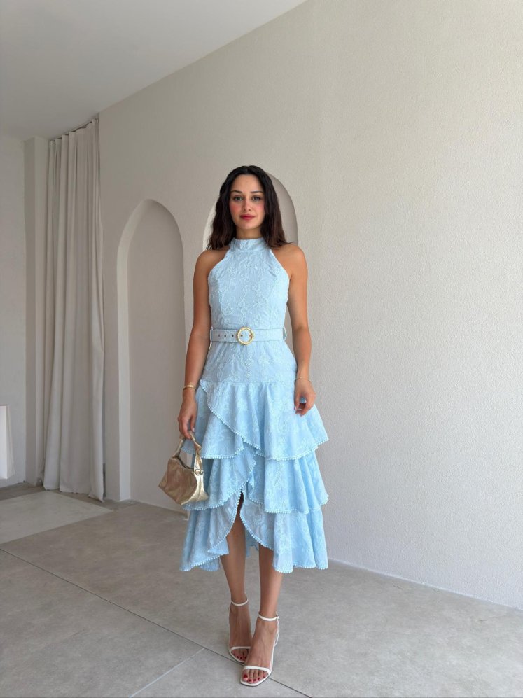 KOURTY Midi Elbise 0367 - Bebe Mavi - Mooi Butik