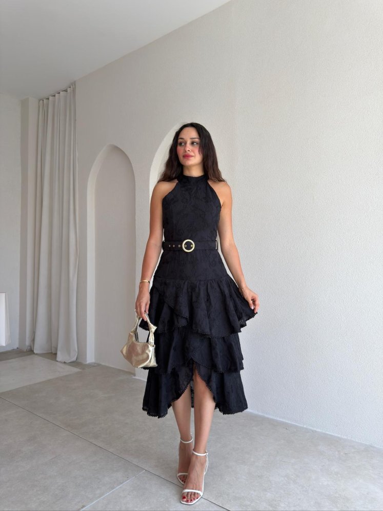 KOURTY Midi Elbise 0367 - Siyah - Mooi Butik