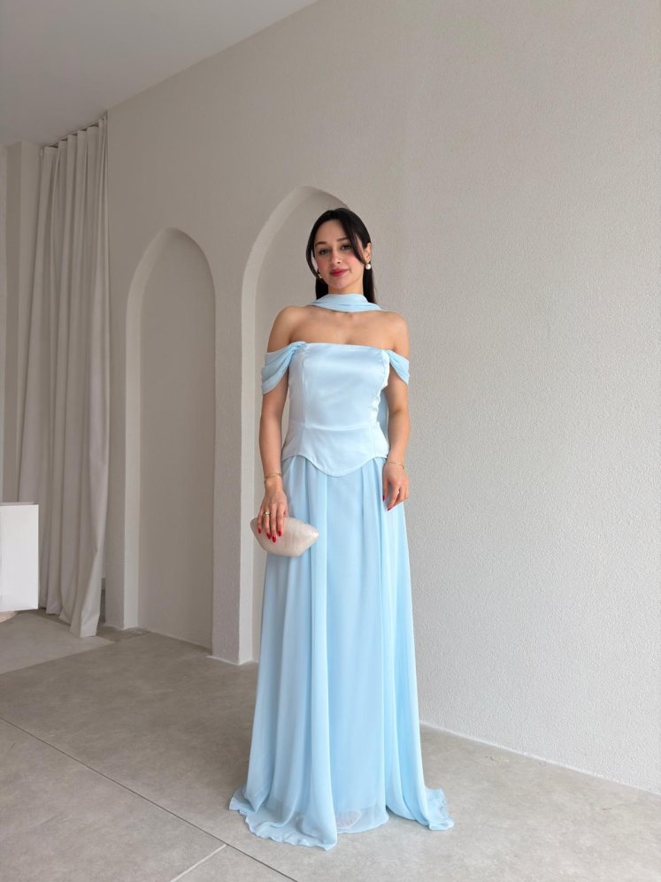 KRİSTOF Maxi Elbise 5113 - Mavi - Mooi Butik