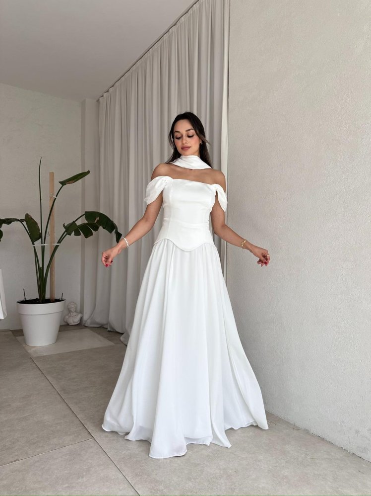 KRİSTOF Maxi Elbise 5113 - Beyaz - Mooi Butik