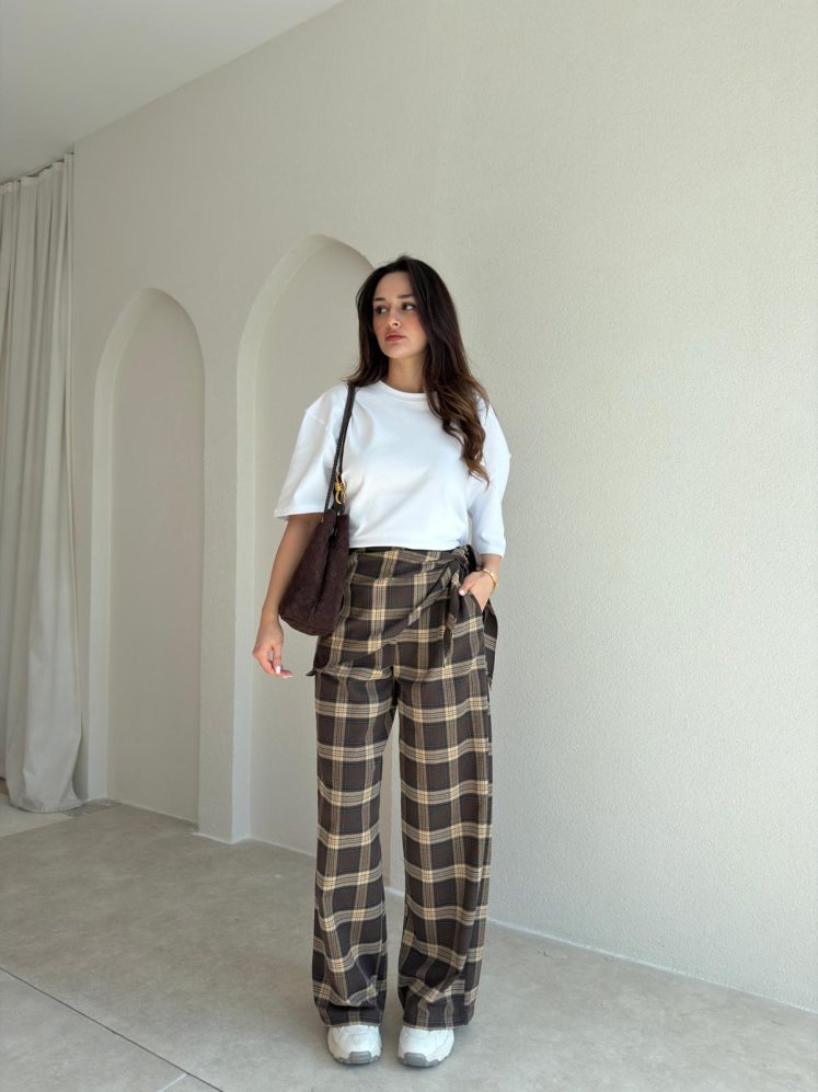 KUROX Şallı Pantolon 6870 - Kahverengi - Mooi Butik