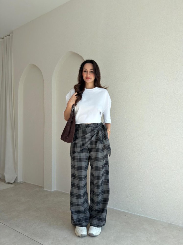 KUROX Şallı Pantolon 6870 - Gri - Mooi Butik