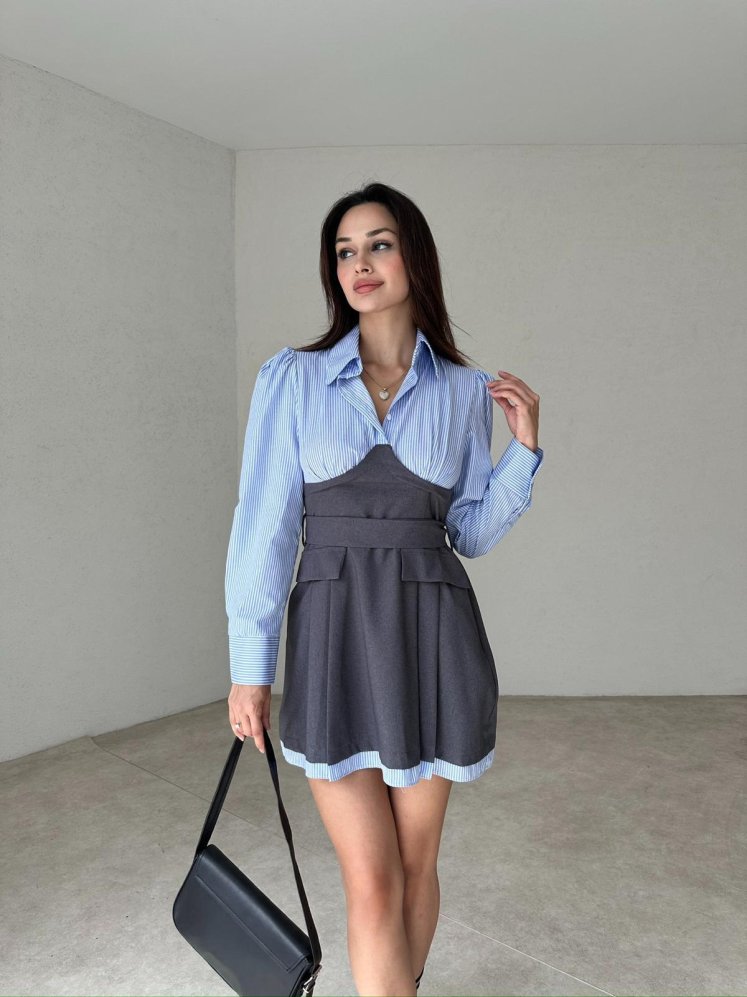 Kuşaklı Mini ODELLA Elbise 2024 - Gri - Mooi Butik