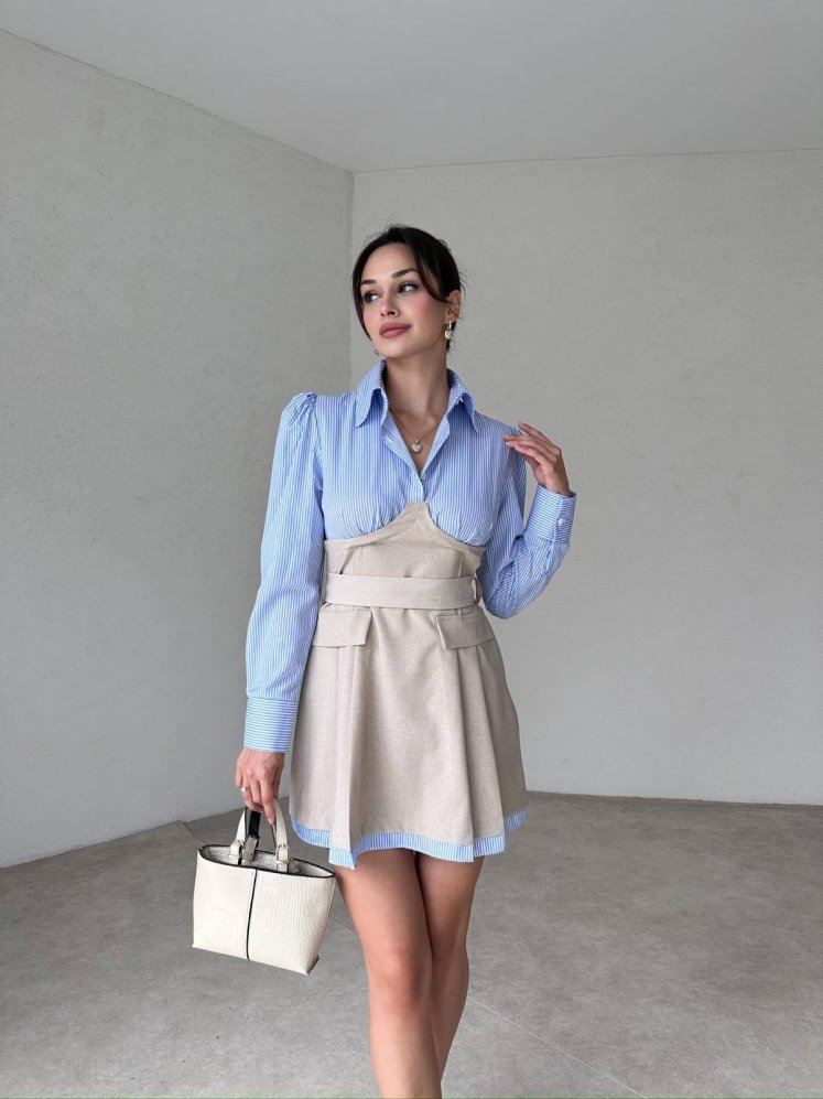 Kuşaklı Mini ODELLA Elbise 2024 - Krem - Mooi Butik