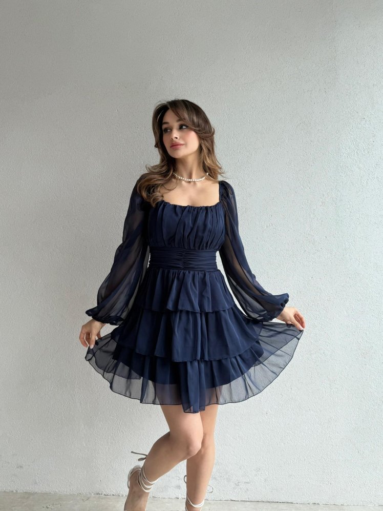 LAGERTA Mini Elbise 5373 - Lacivert - Mooi Butik