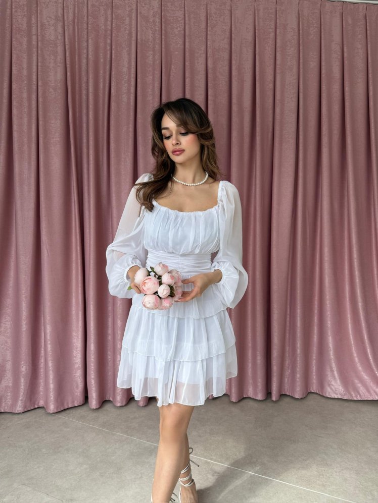 LAGERTA Mini Elbise 5373 - Beyaz - Mooi Butik