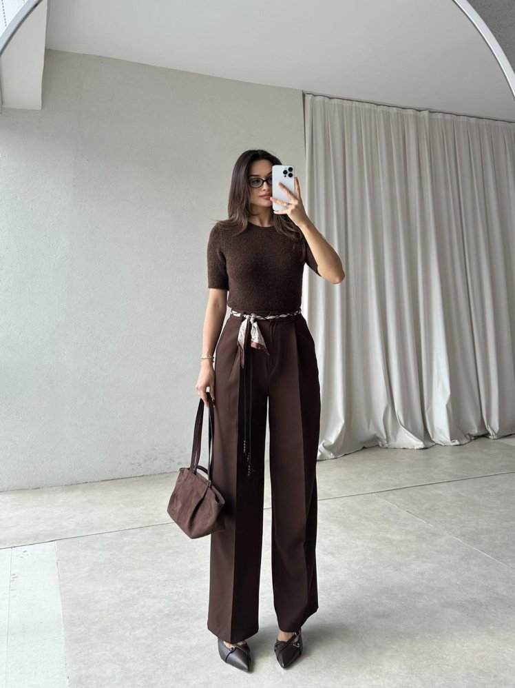 LAMİRA Kemerli Pantolon 8260 - Acı Kahve - Mooi Butik