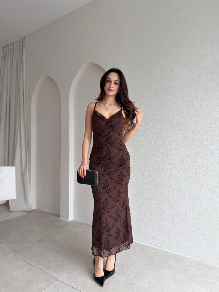 LANDES Midi Elbise 9030 - Acı Kahve - Mooi Butik