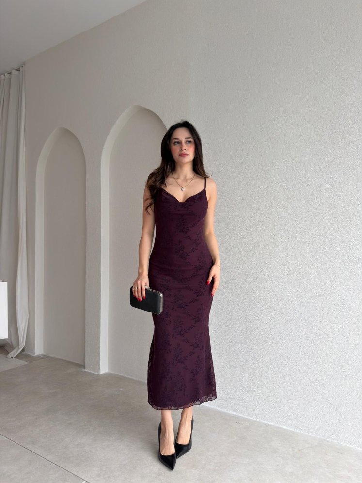 LANDES Midi Elbise 9030 - Mürdüm - Mooi Butik