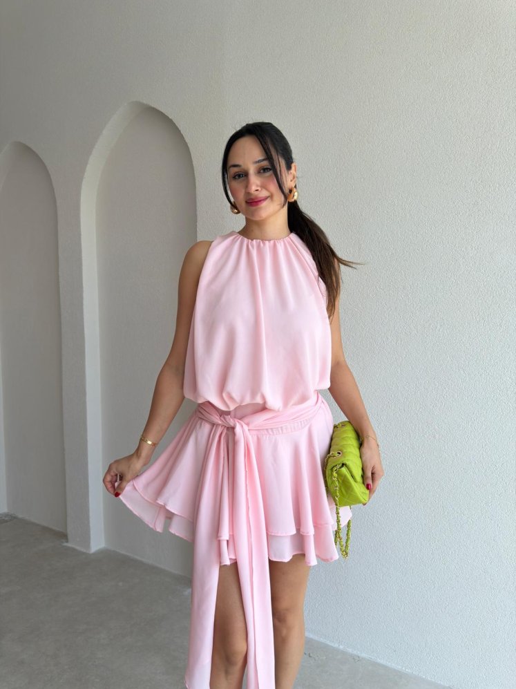 LARNA Mini Elbise 4052 - Pudra - Mooi Butik