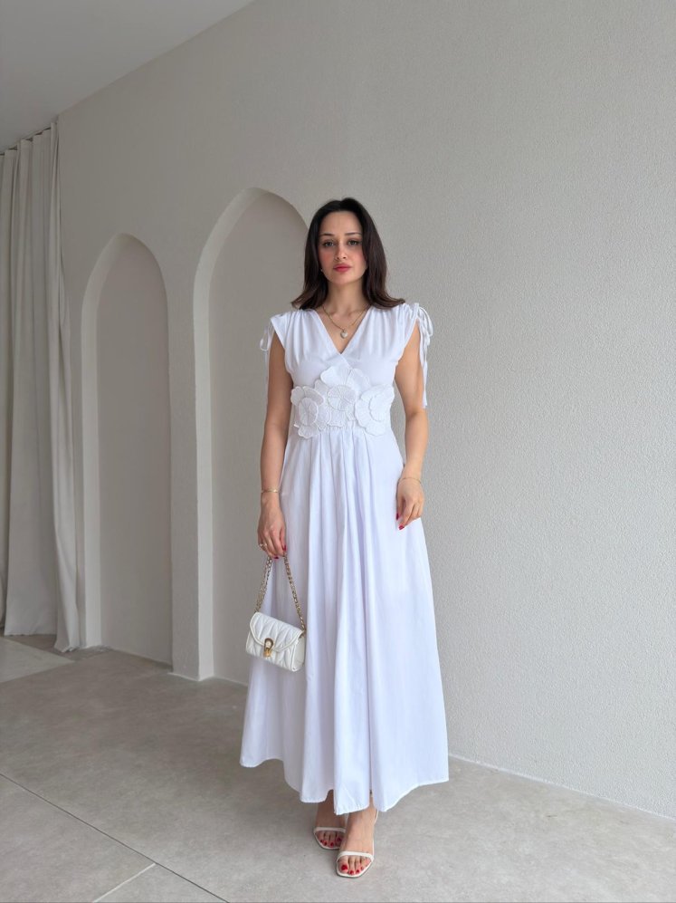 LARRY Midi Elbise 6523 - Beyaz - Mooi Butik