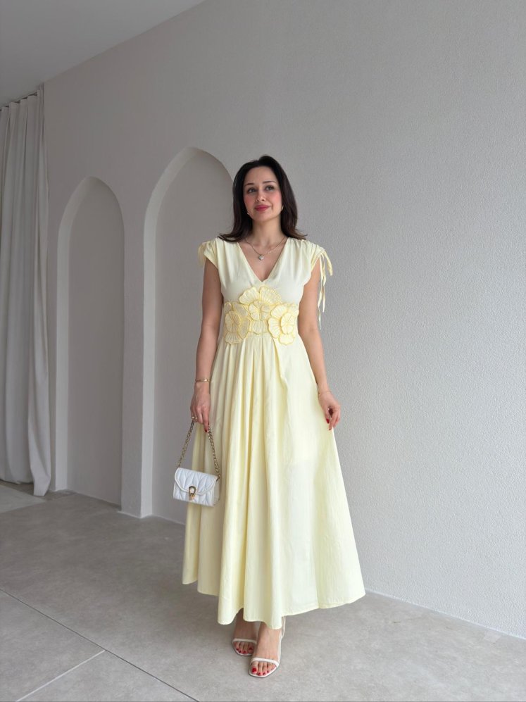 LARRY Midi Elbise 6523 - Sarı - Mooi Butik