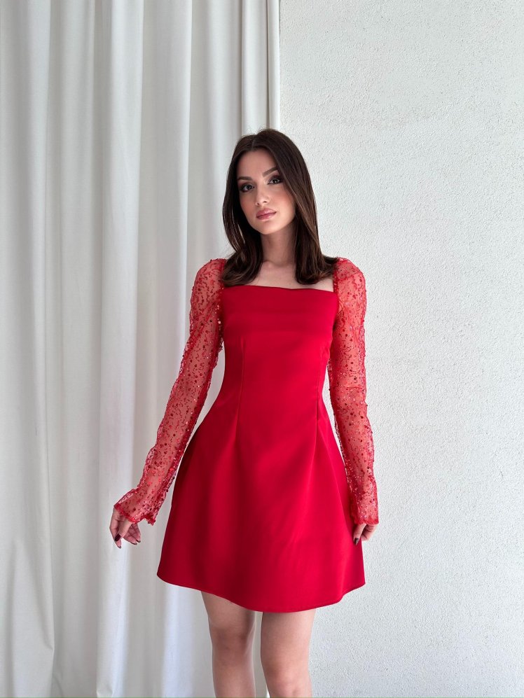 LARS Mini Elbise 7912 - Kırmızı - Mooi Butik