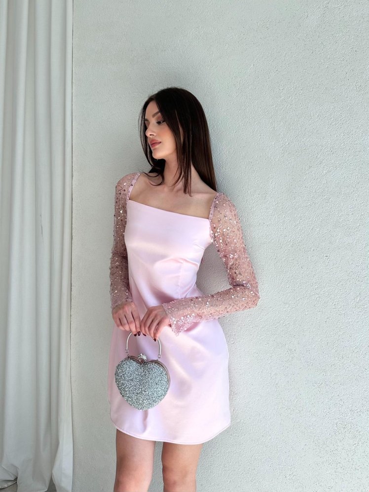 LARS Mini Elbise 7912 - Pudra - Mooi Butik