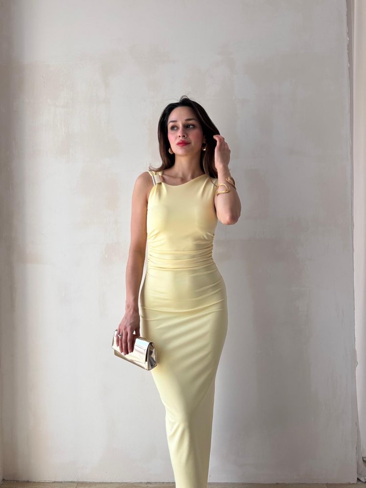 LAVENDER Maxi Elbise 9463 - Sarı - Mooi Butik