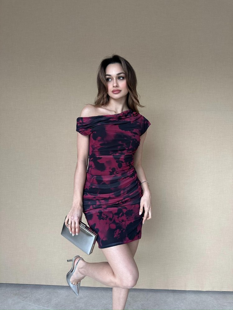 LAVİNİA Mini Elbise 8772 - Bordo - Mooi Butik