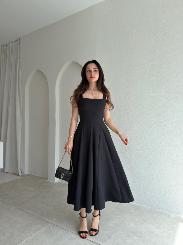 LAVOİR Kuşaklı Midi Elbise 5480 - Siyah - Mooi Butik