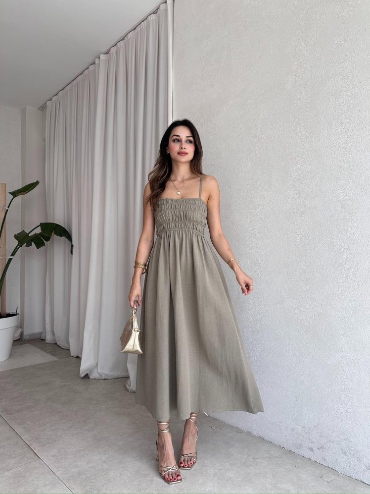 LAWRENCE Midi Elbise 8859 - Haki - Mooi Butik