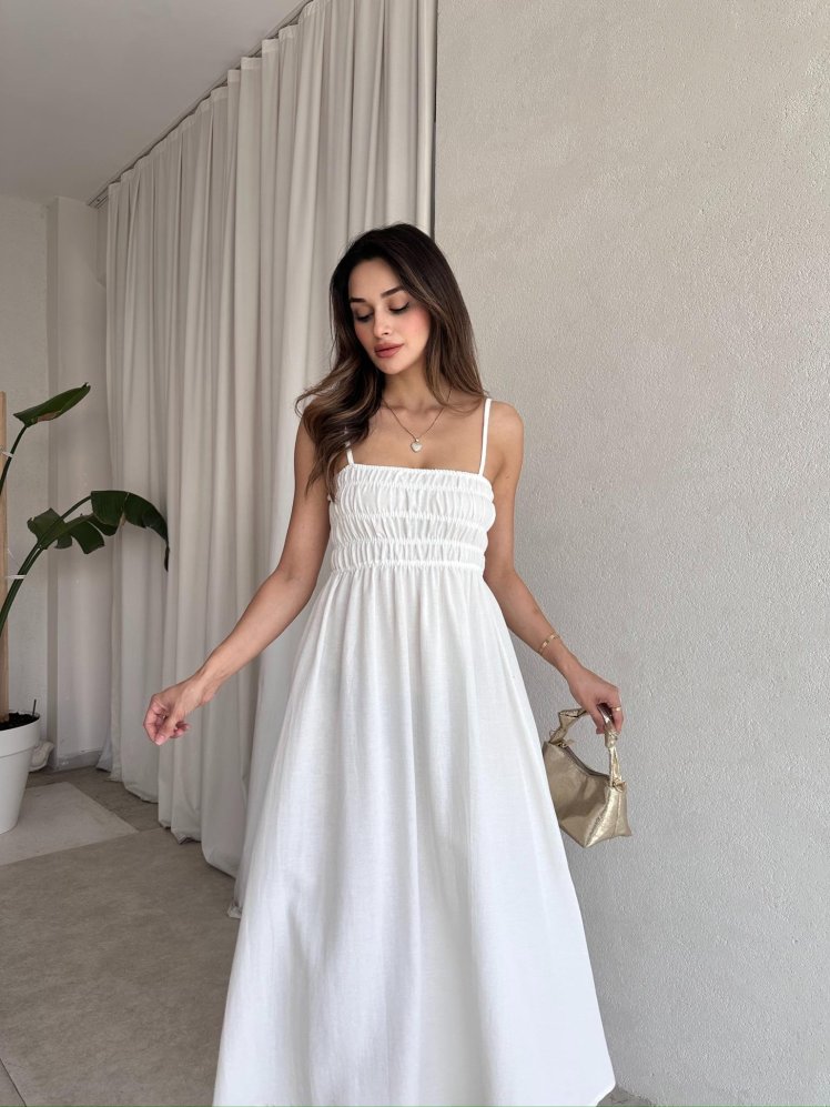 LAWRENCE Midi Elbise 8859 - Beyaz - Mooi Butik