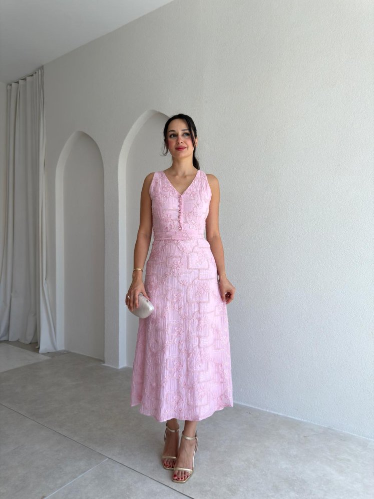 LEATRİCE Midi Elbise 3001 - Pembe - Mooi Butik